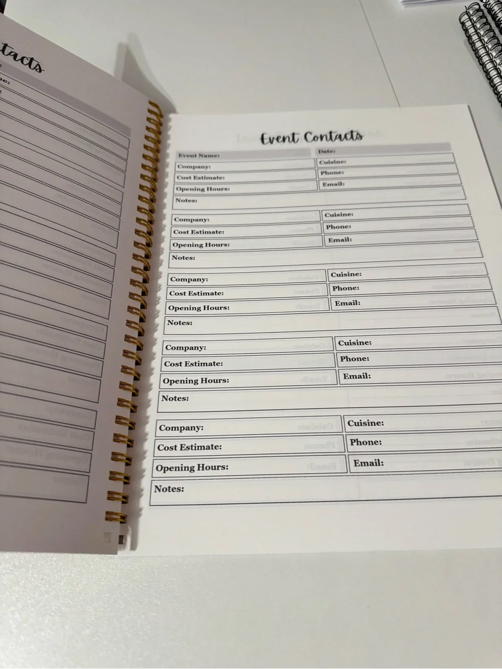 Event Planner Spiral Notebook - Blush Pink & Gold